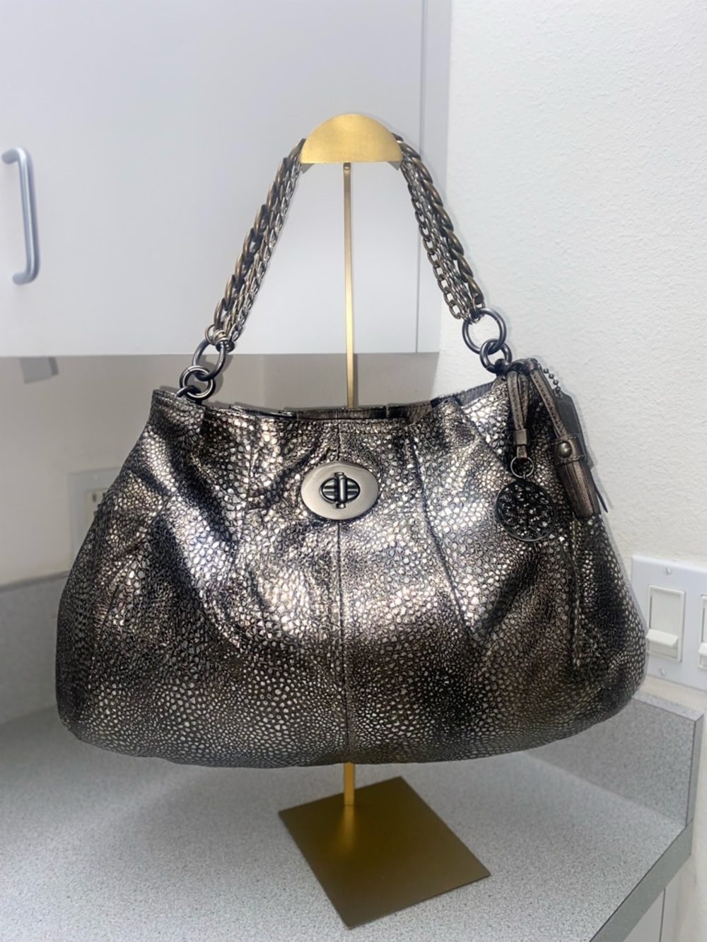 Coach Hampton Metallic Snakeskin Embossed Shoulder Bag-Limited Edition NWOT COA